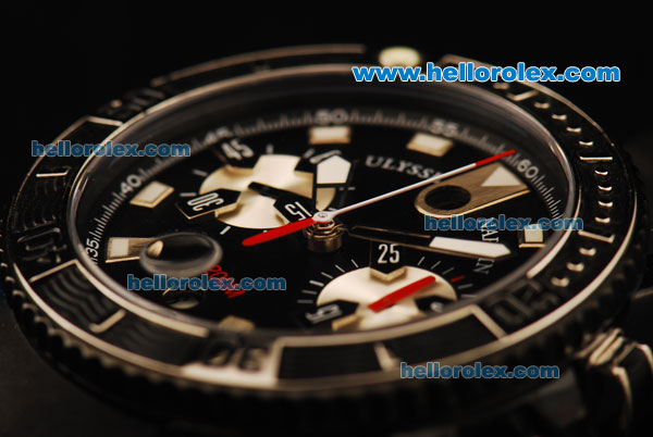 Ulysse Nardin Marine Chronograph Swiss Valjoux 7750 Automatic Movement PVD Case with White Markers and Black Rubber Strap - Click Image to Close